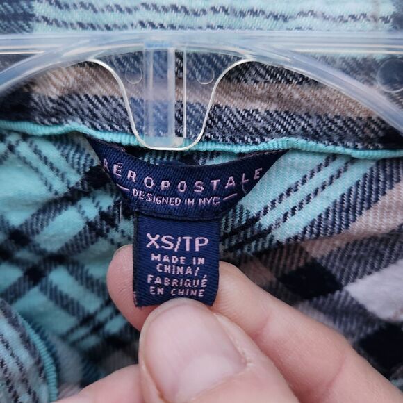 Aeropostale Flannel Shirt Women's Size XS Blue Plaid - Picture 5 of 7